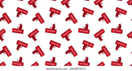 Money gun Seamless Pattern. Shoots money and coupons background. Minimalist design for print and wrapping paper.