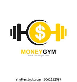 Money gym vector logo template. Suitable for finance, fitness symbol and strong health