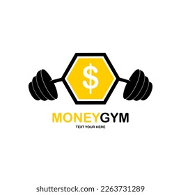 Plantilla de logotipo vectorial del gimnasio de dinero. Adecuado para finanzas, símbolo de aptitud y salud fuerte