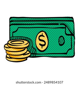 Money halftone icon hand drawn color vector illustration