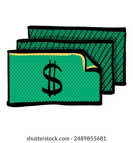 Money halftone icon hand drawn color vector illustration