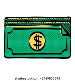 Money halftone icon hand drawn color vector illustration