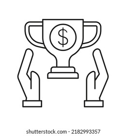 Money in hand, achievement concept line icon. Simple element illustration. Money in hand, achievement concept outline symbol design from business set on white background