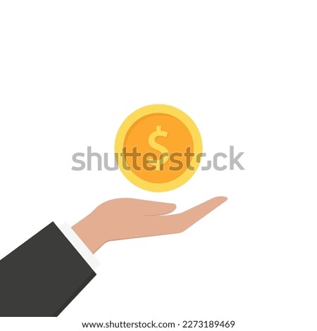 Money in hand. Coins in hand. Vector illustration in a flat style. Isolated on a white background.