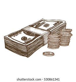 Money Hand Draw Sketch. Vector