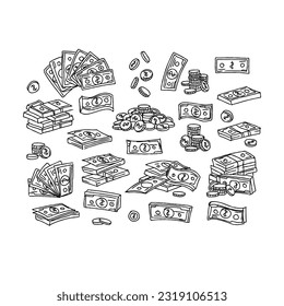 money hand drawn doodle illustrations vector set
