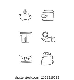 money hand drawn doodle illustrations vector set