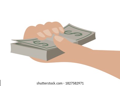 Money in hand flat design sing vector for income concept