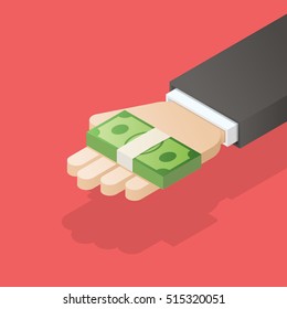 Money in hand. Give money. Pay business concept. Isometric vector illustration.