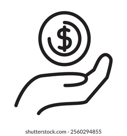 money in hand icon line isolated