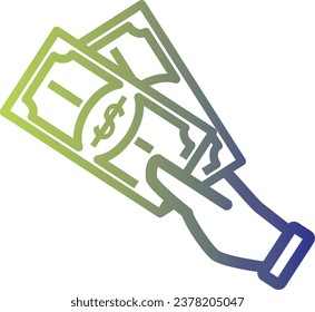 dinero e icono de mano en el estilo gradiente.pago en efectivo en línea en concepto de compras