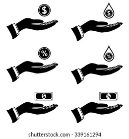 money and hand icon set