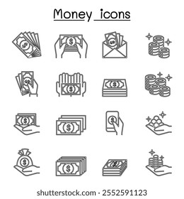 Money  hand icon set in thin line style