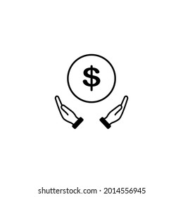 Money in hand icon thin line for web and mobile, modern minimalistic flat design. Vector dark grey icon on light grey background.