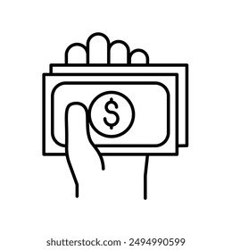 Money in hand icon in thin line style Vector illustration graphic design 