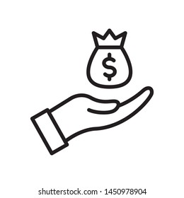 Money in hand icon in trendy outline style design. Vector graphic illustration. Suitable for website design, logo, app, and ui. Editable vector stroke. EPS 10.