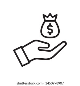 Money in hand icon in trendy outline style design. Vector graphic illustration. Suitable for website design, logo, app, and ui. Editable vector stroke. EPS 10.