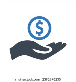 Icono de dinero en mano. Vector y glifo
