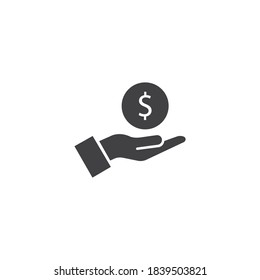 Icono de dinero en la mano, vector sobre fondo blanco