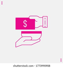 Geld in der Hand Symbol, Vektorsymbol einzeln auf weißem Hintergrund. Geländerbare Vorlagenfarbe für Handzeichen