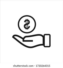 Money in hand icon vector. Simple money in hand sign in modern design style for web site and mobile app. isolated with white background.