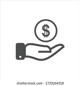 Money in hand icon vector. Simple money in hand sign in modern design style for web site and mobile app. isolated with white background.