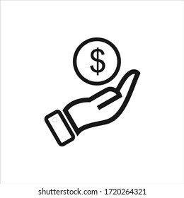 El dinero en el vector de icono de la mano. El dinero simple en la mano firma el estilo de diseño moderno para el sitio web y la aplicación móvil. aislado de fondo blanco.