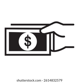 Money in hand icons set. Save money sign. Cash, loan, coin, dollar, saving, budget, earning money, revenue symbol. Hands holding dollar coin flat and line style - stock vector. DESIGN eps 