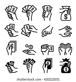 Money & Hand, Investment, Asset, Money, Cash, Profit, Interest, Finance Icons Set 