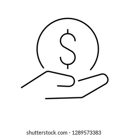 money in hand line icon vector  isolated illustration editable