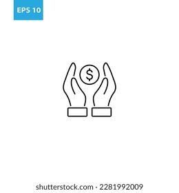 Money in hand outline icon Vector illustration