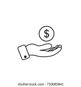 Money in hand outline icon. Vector isolated illustration.