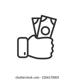 dinero en la mano contorno vectorial dinero en el vectores de mano icono para diseño web, aplicación móvil y ui