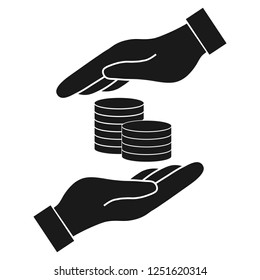 money in hand. Protect vector icon on white background