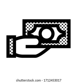 Money in Hand. Salary. Icon Filled with Dots.