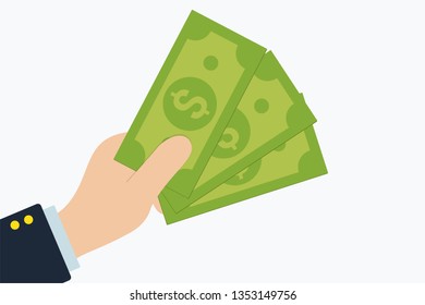 Money in hand. Vector flat illustration.