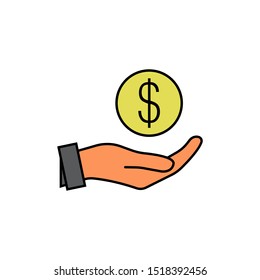 money in hand. Vector icon 10 EPS. Earn money vector icon, salary symbol. Modern, simple flat vector illustration for web site or mobile app. Hand holding money is concept of loan. Money on hand 