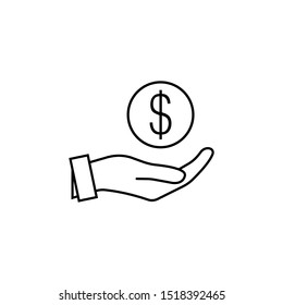 money in hand. Vector icon 10 EPS. Earn money vector icon, salary symbol. Modern, simple flat vector illustration for web site or mobile app. Hand holding money is concept of loan. Money on hand 