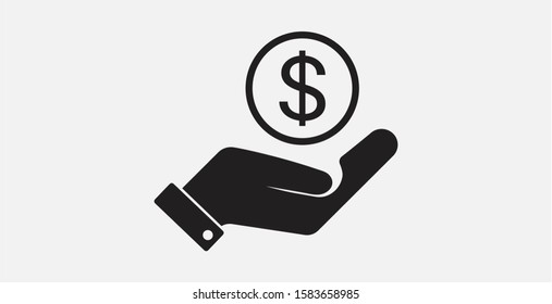 Money in hand. Vector icon. Vector illustration icon. Dollar sign with hand icon