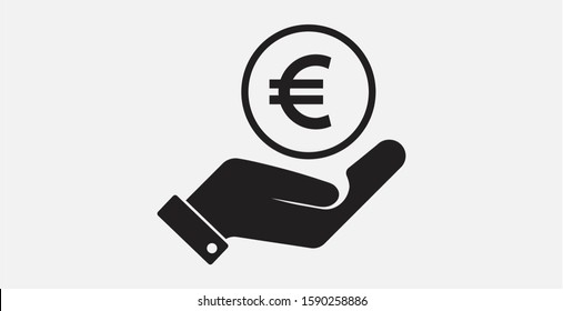 Money in hand. Vector icon. Vector illustration icon. Euro sign with hand icon