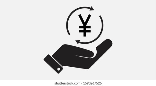 Money in hand. Vector icon. Vector illustration icon. Japanese Yen or Chinese Yuan sign with hand icon