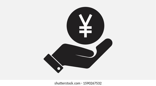 Money in hand. Vector icon. Vector illustration icon. Japanese Yen or Chinese Yuan sign with hand icon