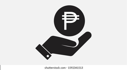 Money in hand. Vector icon. Vector illustration icon. Philippine Peso sign with hand icon