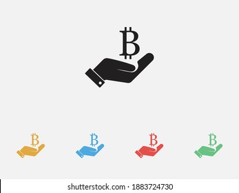 Money in hand. Vector icon. Vector illustration icon. Bitcoin with hand icon. Set of colorful flat design icons