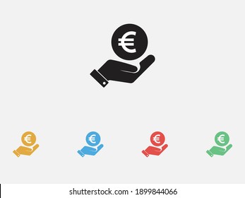 Money in hand. Vector icon. Vector illustration icon. Euro sign with hand icon. Set of colorful flat design icons. 