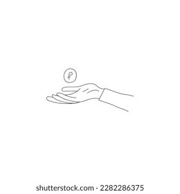 Dinero en mano. Icono del vector. Icono de ilustración del vector. Rublo ruso con icono de mano