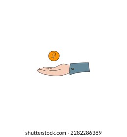 Geld in der Hand. Vektorsymbol. Vektorgrafik-Symbol. Russischer Rubel mit Handsymbol