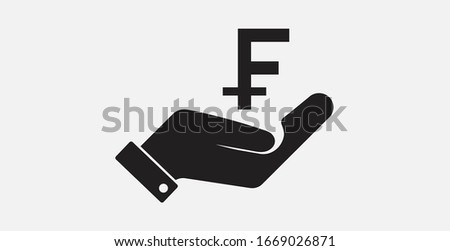 Money in hand. Vector icon. Vector illustration icon. Swiss franc icon with hand icon.