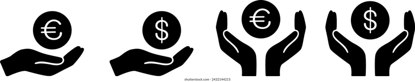 Money in hand. Vector icon set on transparent background