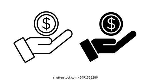 Money in hand vector icon set in black color.